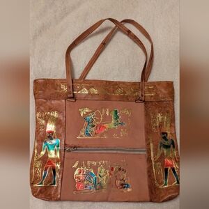 Vintage Egyptian Leather Multicolor Bag Purse Red gold Embossed Real Leather
